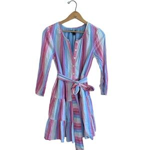 J. Crew Tiered Popover Rainbow Striped Poplin Long Sleeve Flowy Dress XSP
